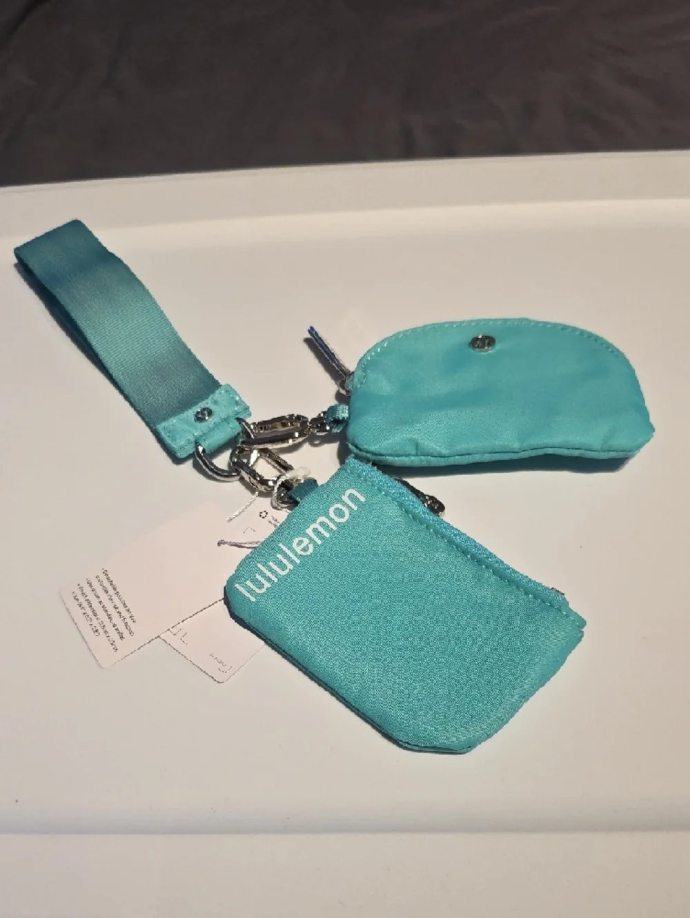 Lululemon aqua dual pouch wristlet key & card holder NWT